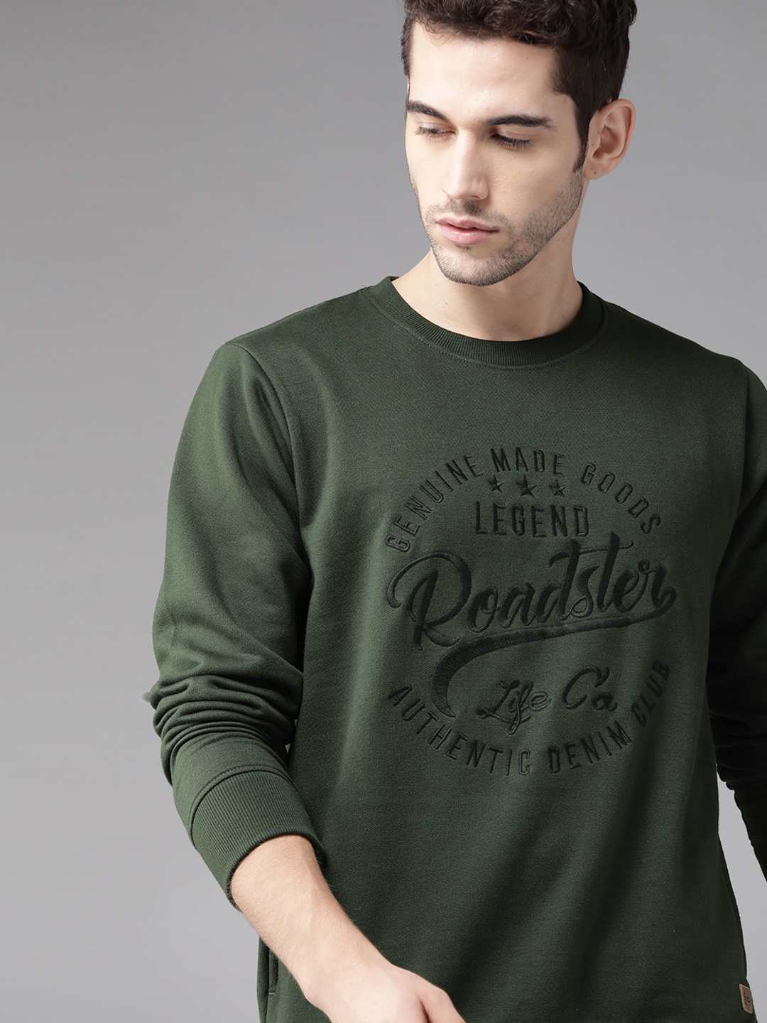 

Roadster Men Green & Black Self Design Sweatshirt