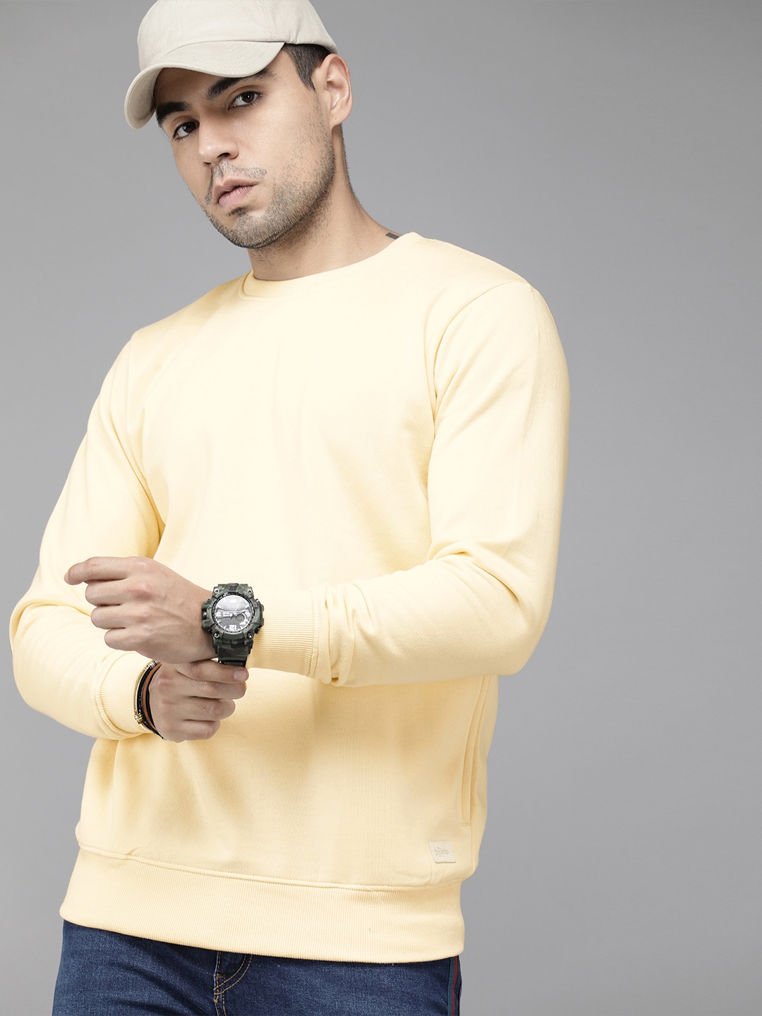 

Roadster Men Cream-Coloured Solid Sweatshirt