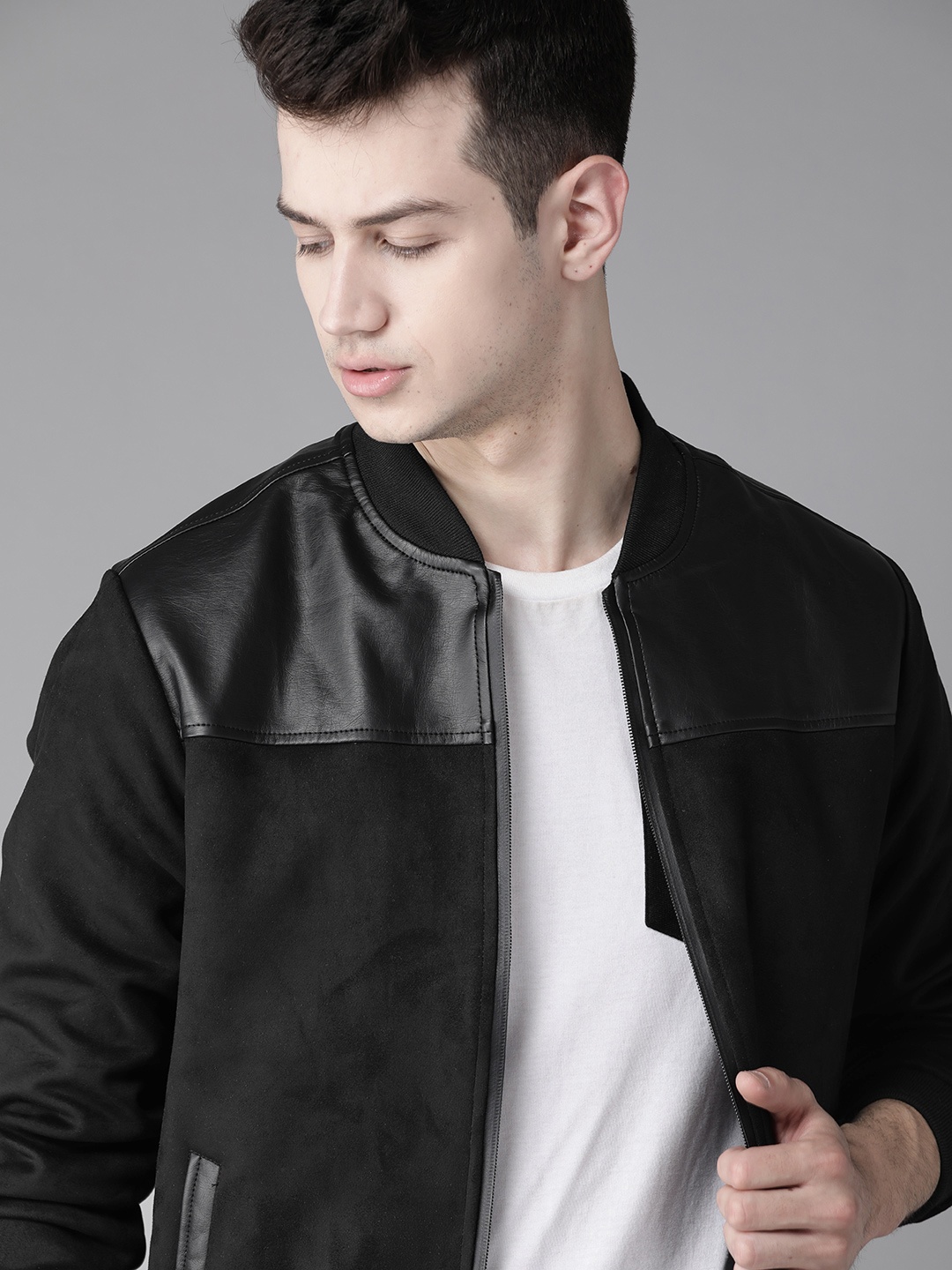 

Roadster Men Black Solid Bomber Jacket