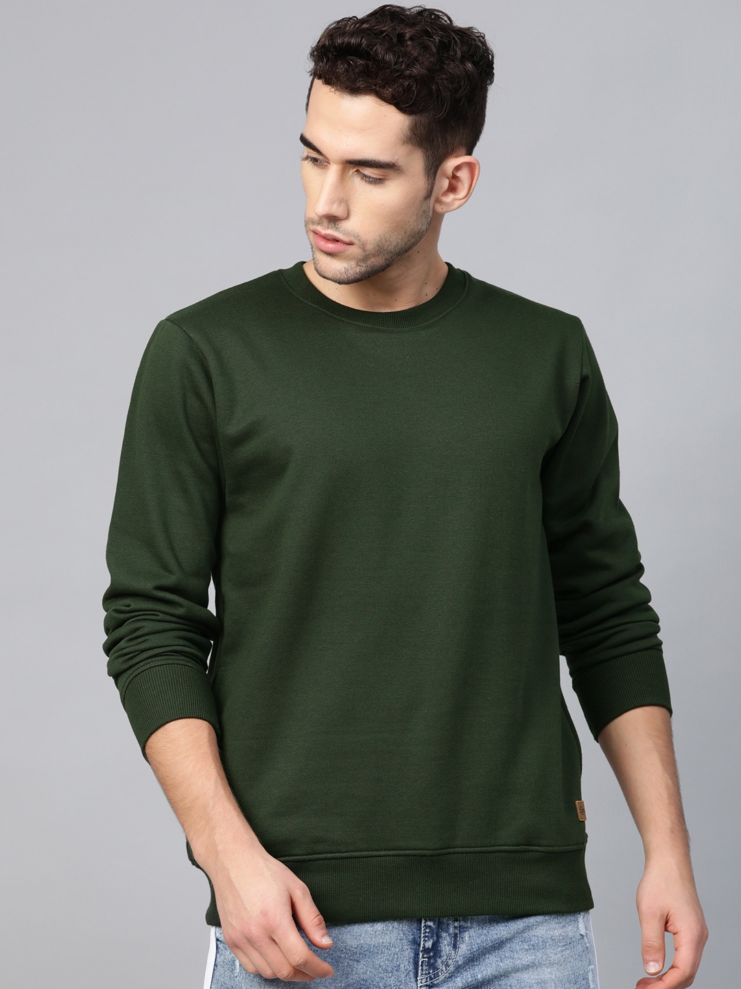 

Roadster Men Green Solid Sweatshirt