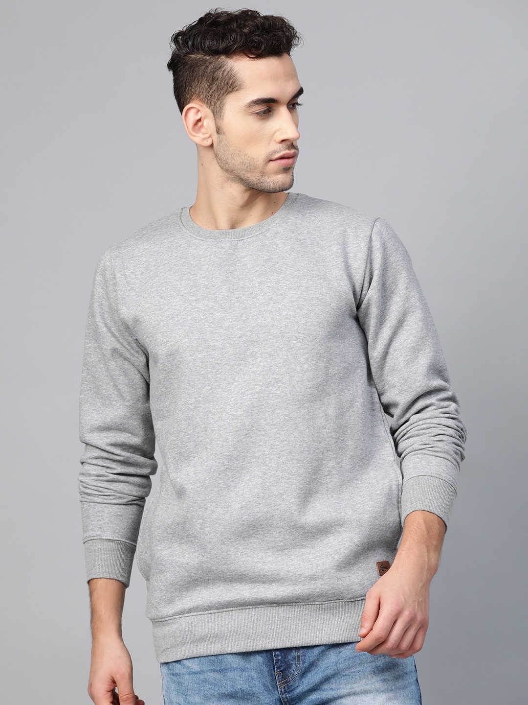 

Roadster Men Grey Melange Solid Sweatshirt