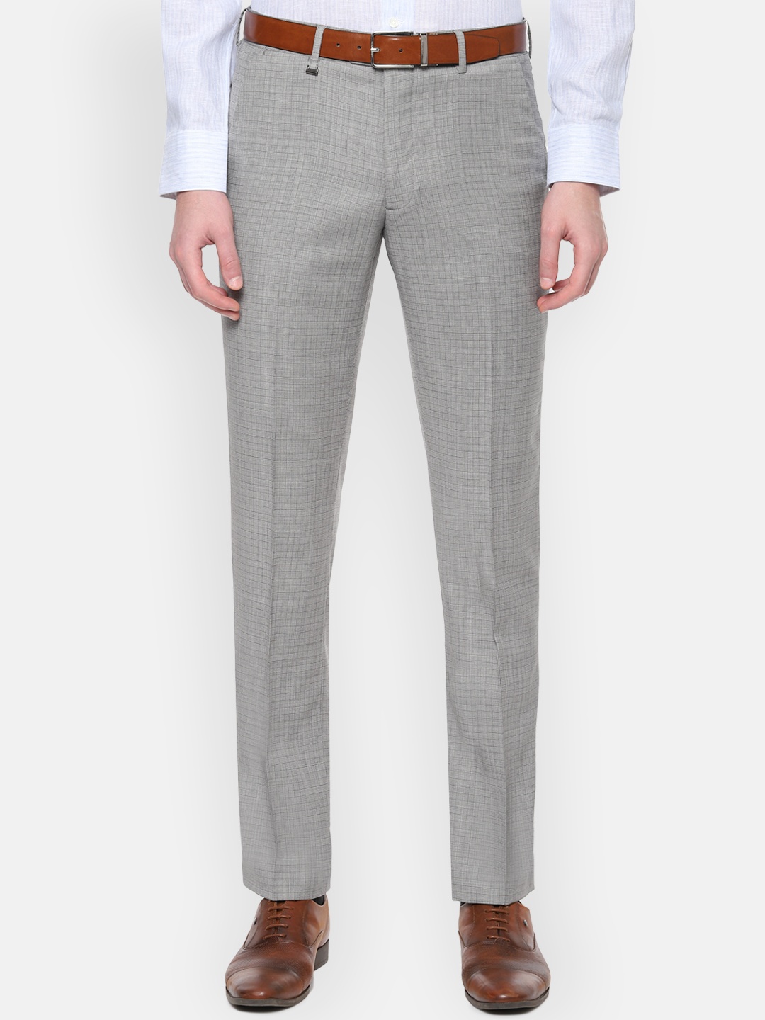 

Van Heusen Men Slim Fit Checked Formal Trousers, Grey