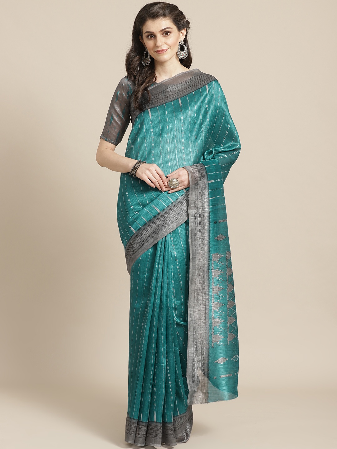 

Saree mall Teal Green & Grey Printed Saree