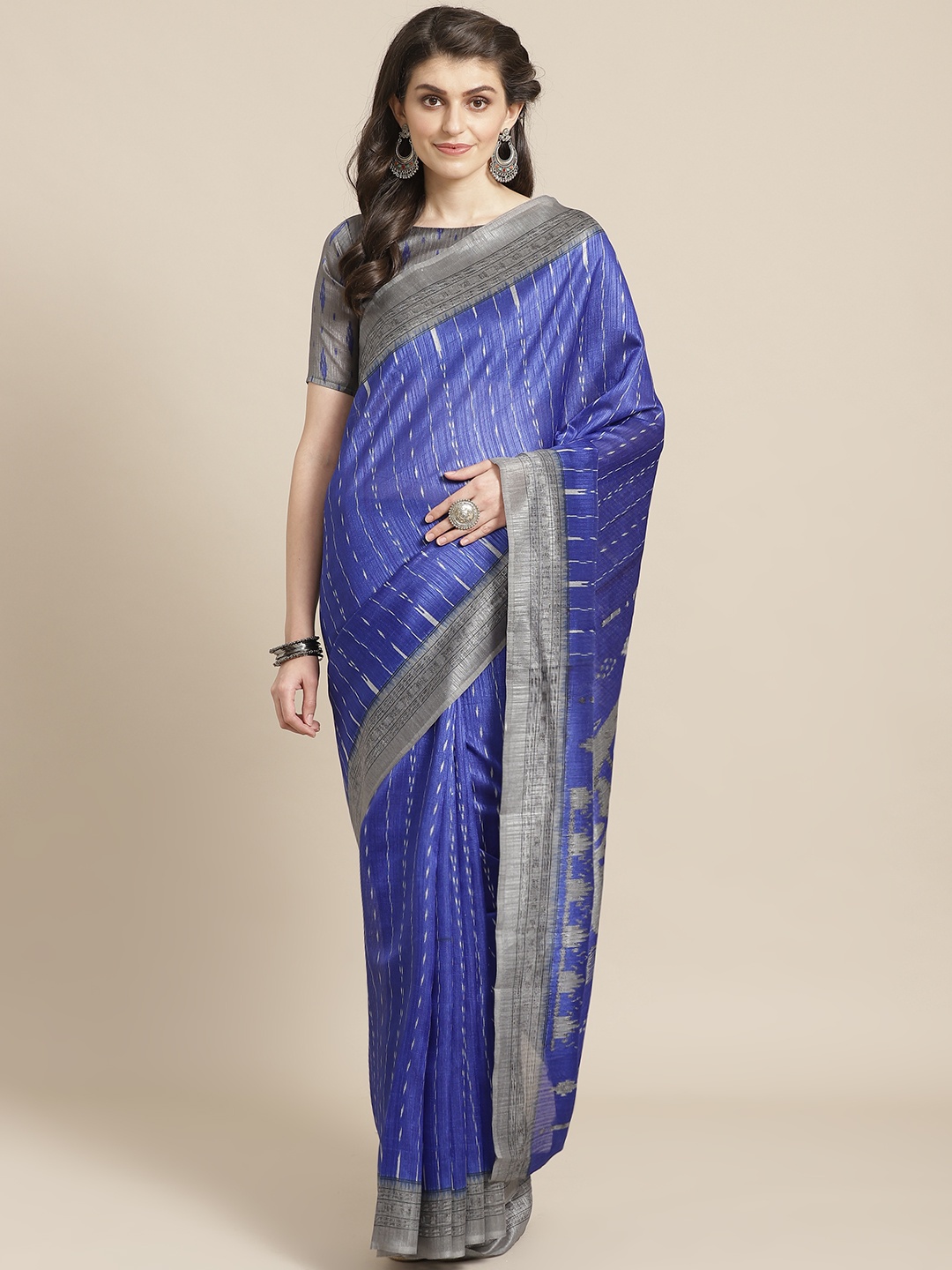 

Saree mall Blue & Grey Printed Saree