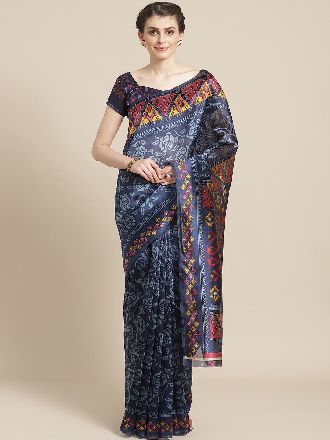 

Saree mall Navy Blue Printed Saree