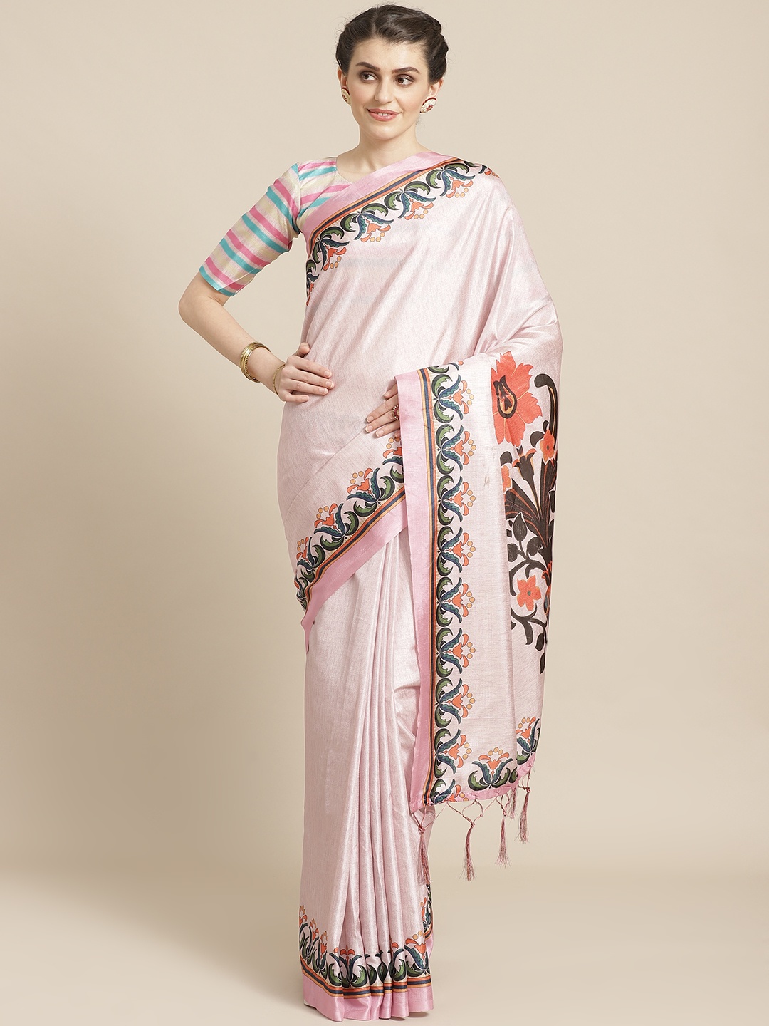 

Saree mall Pink Solid Saree