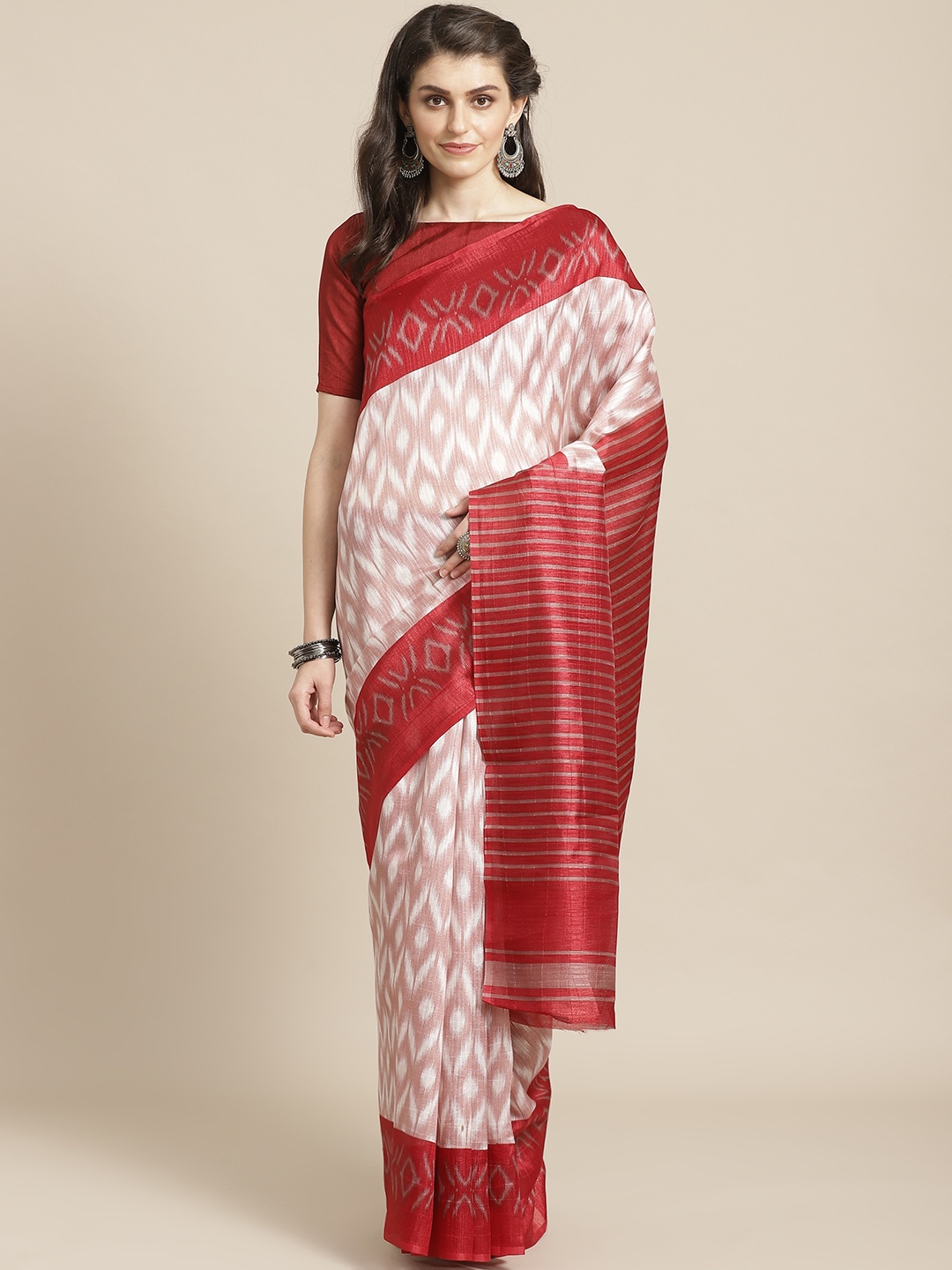 

Saree mall White & Maroon Printed Saree