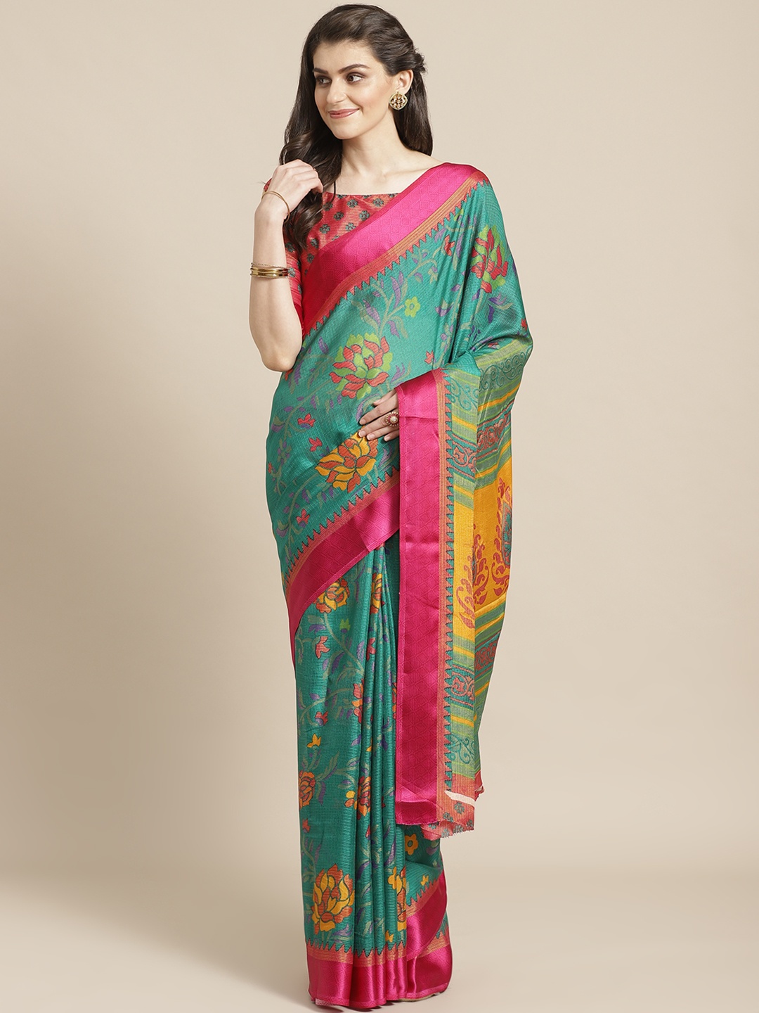 

Saree mall Green & Yellow Printed Saree