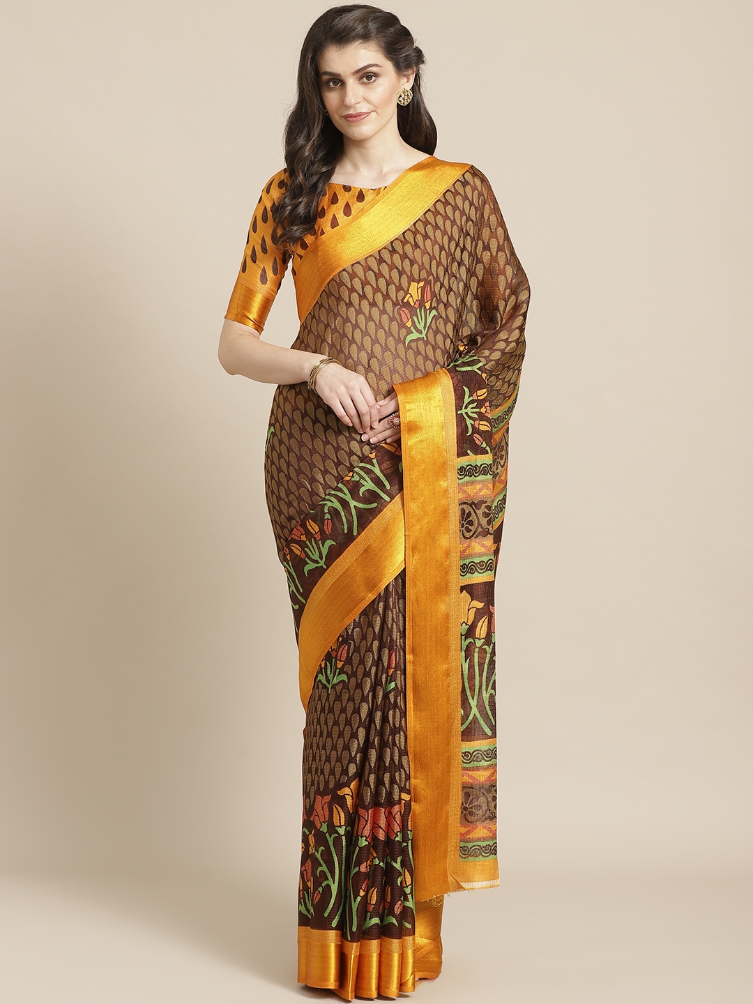 

Saree mall Brown & Mustard Yellow Printed Saree