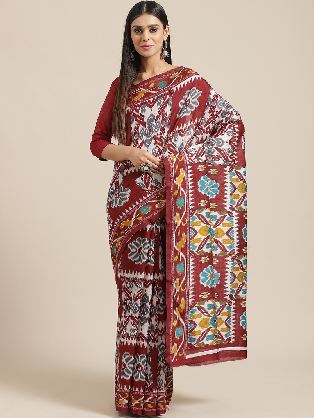 

Saree mall Maroon & White Printed Bagru Saree