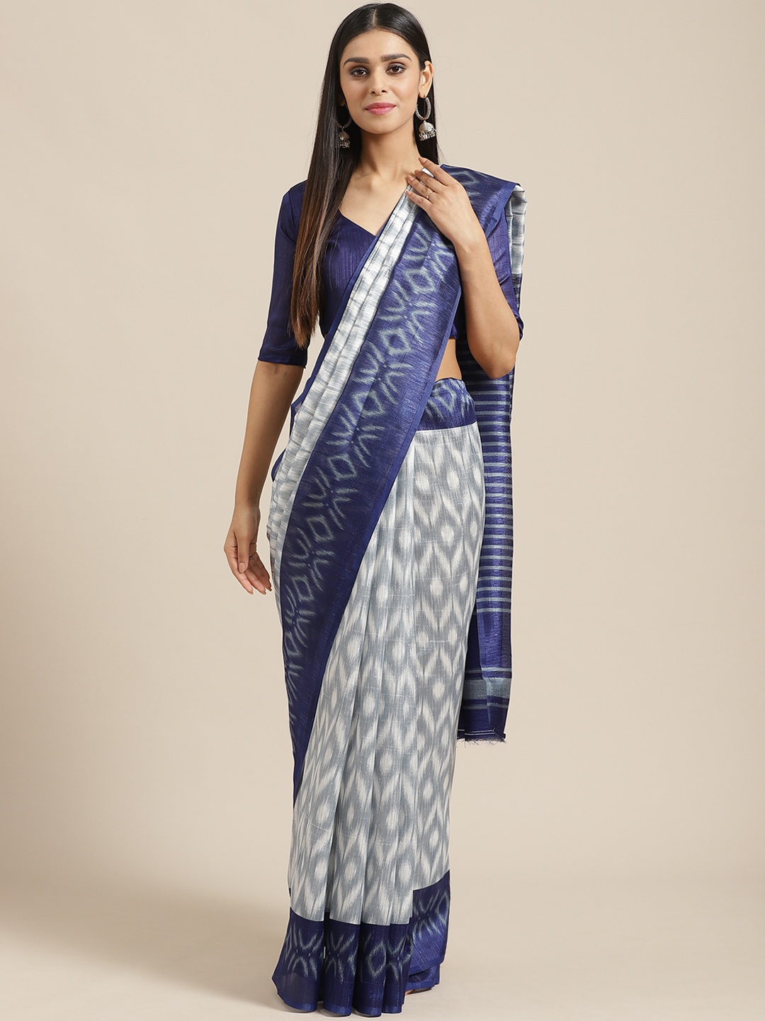 

Saree mall Grey & White Woven Design Saree