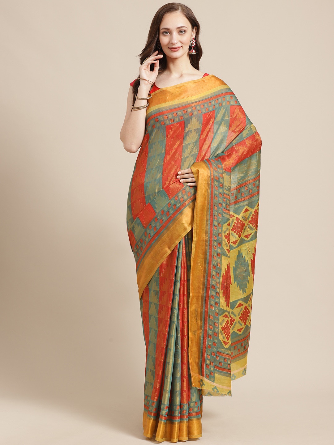 

Saree mall Red & Green Printed Saree