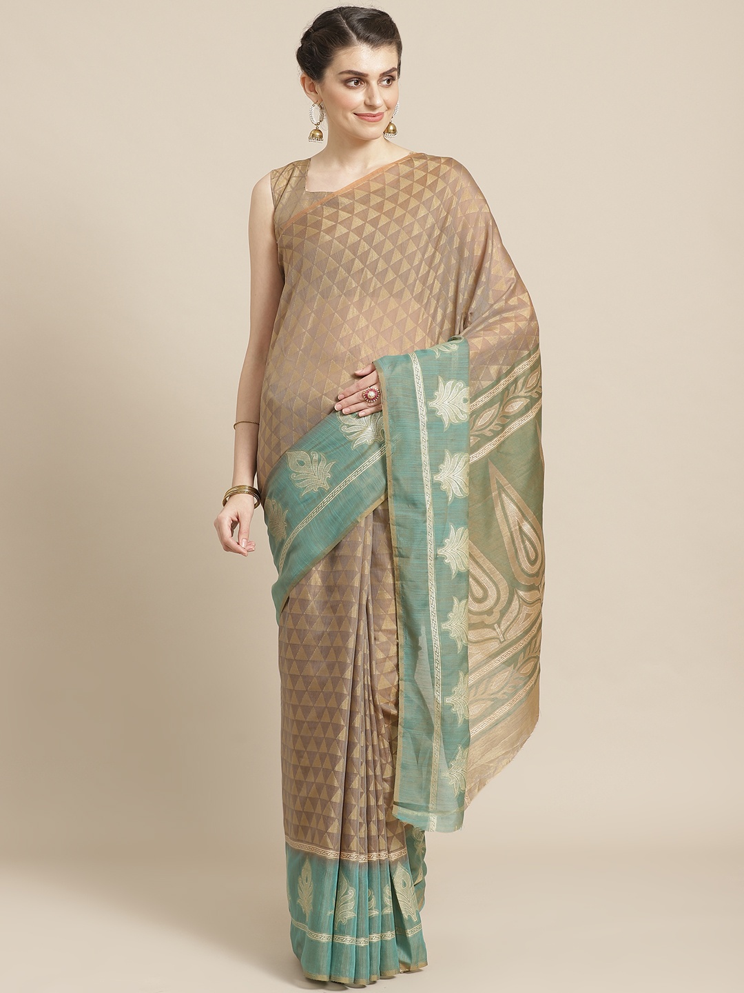 

Saree mall Taupe & Beige Printed Saree