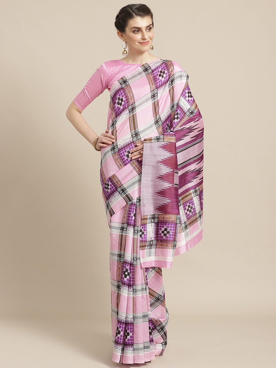 

Saree mall Pink & Purple Checked Saree