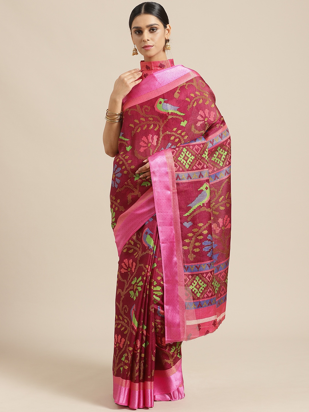 

Saree mall Magenta & Pink Woven Design Saree, Burgundy