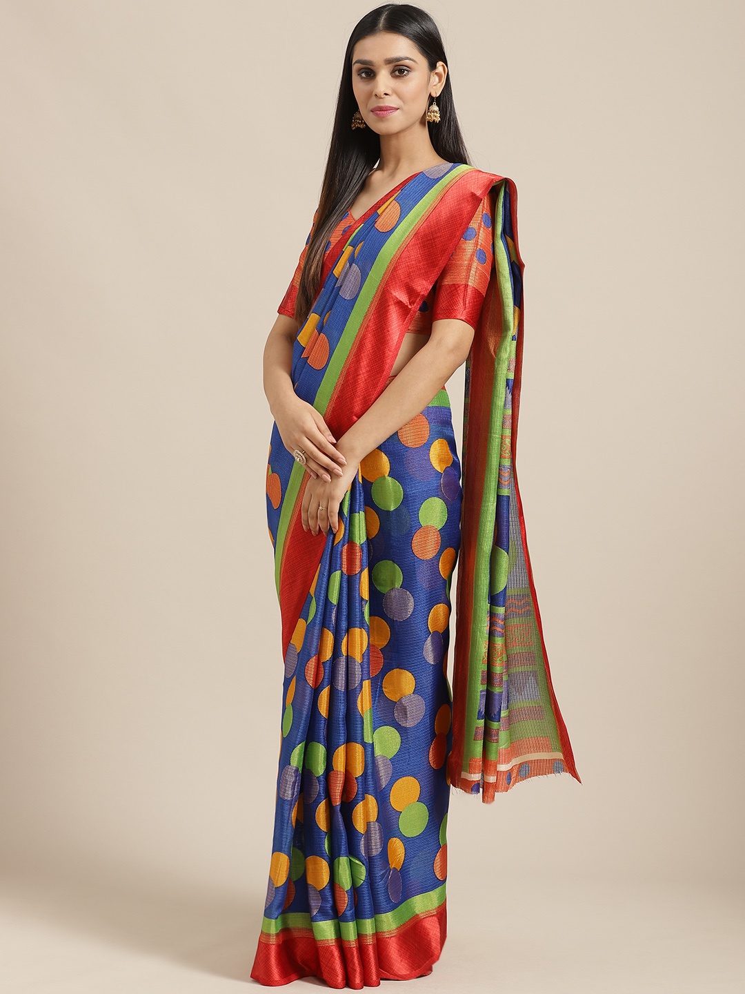 

Saree mall Blue & Orange Printed Saree