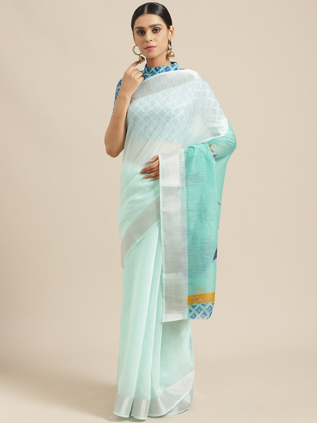 

Saree mall Sea Green Solid Saree