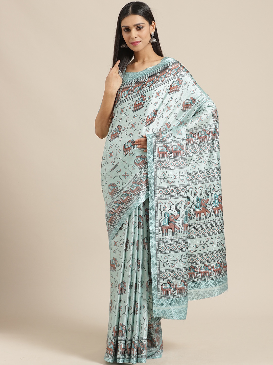 

Saree mall Blue & Brown Printed Saree