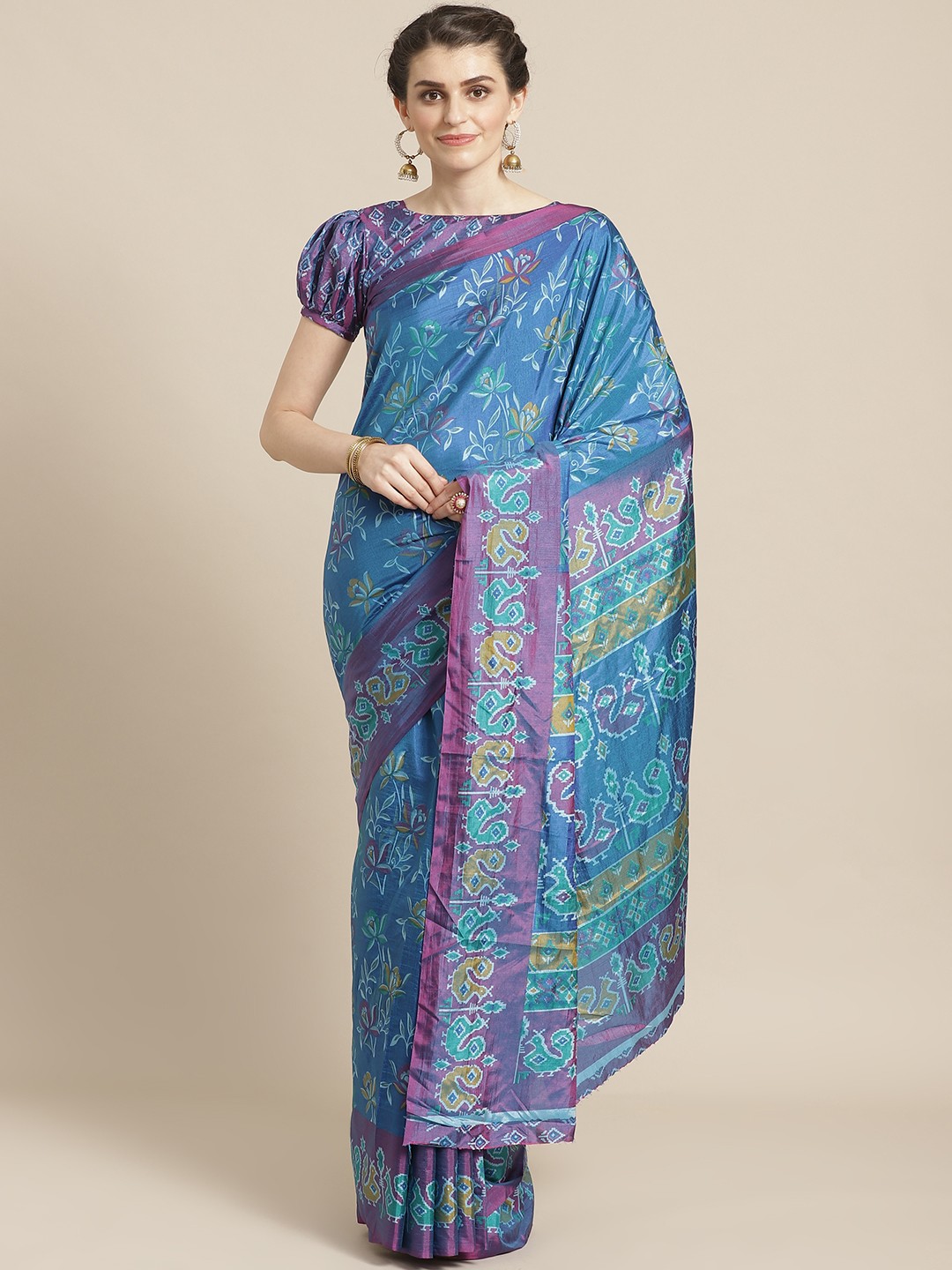

Saree mall Blue & Purple Printed Saree