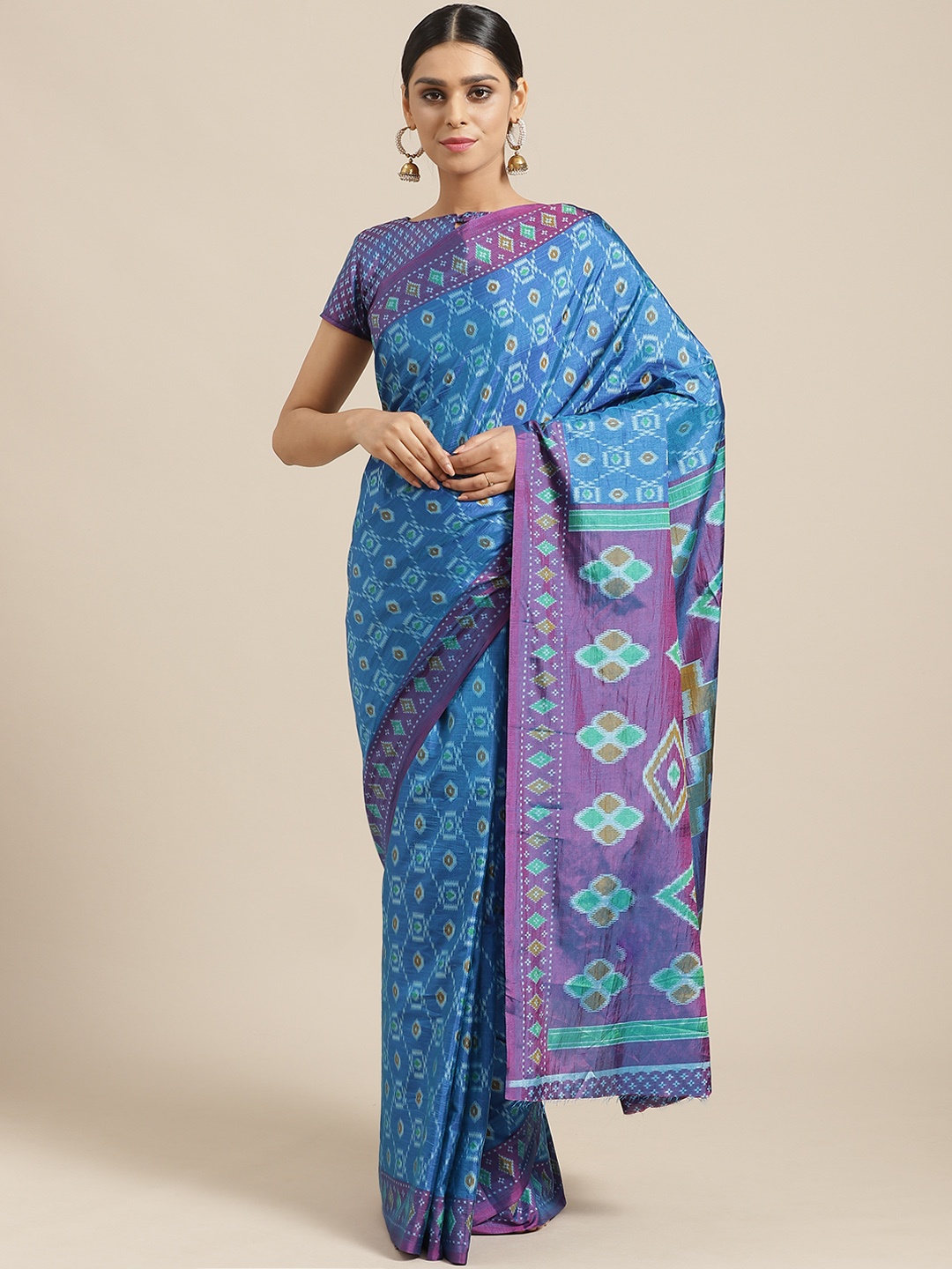 

Saree mall Blue & Beige Printed Saree