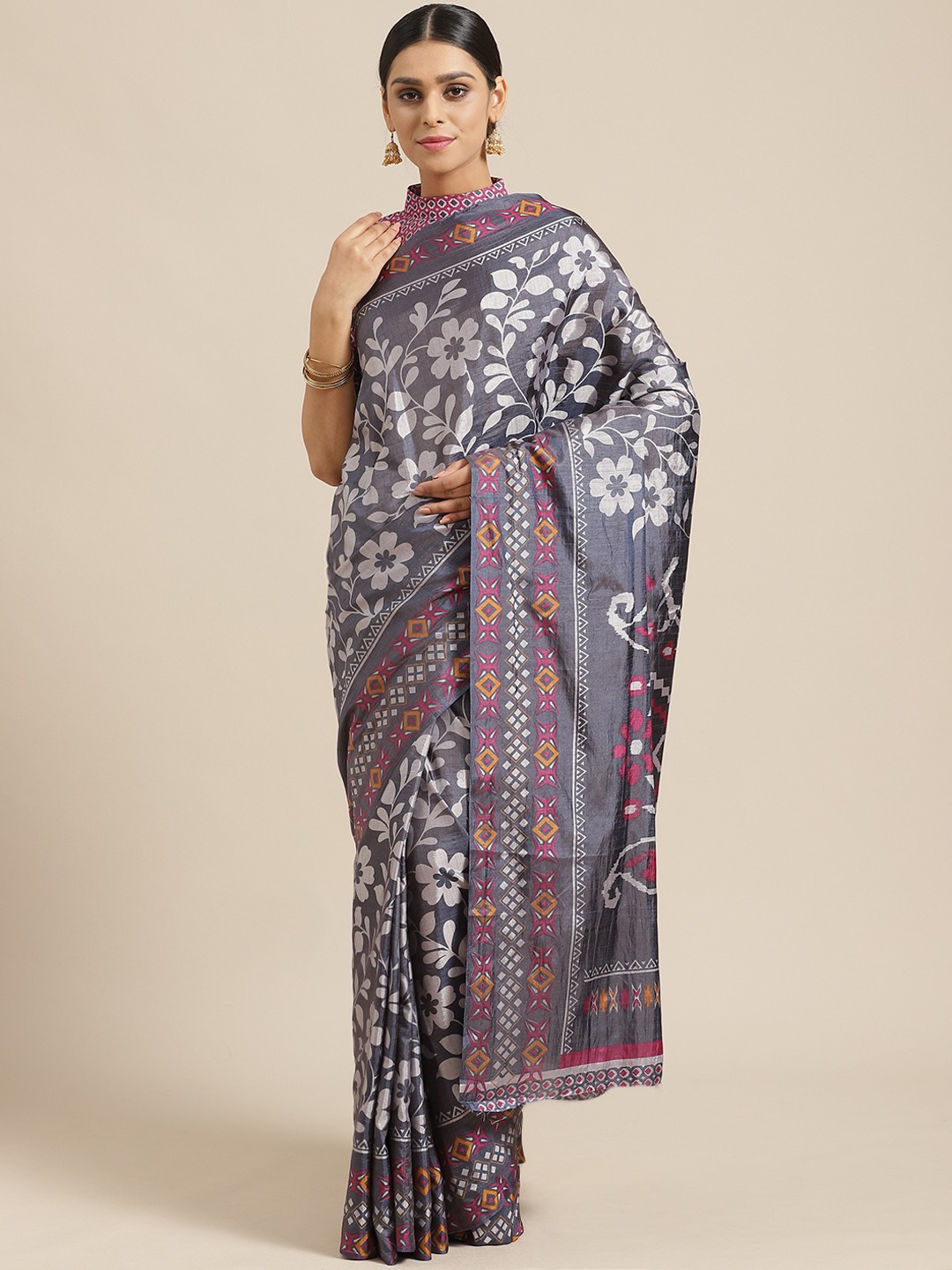

Saree mall Grey Floral Print Saree