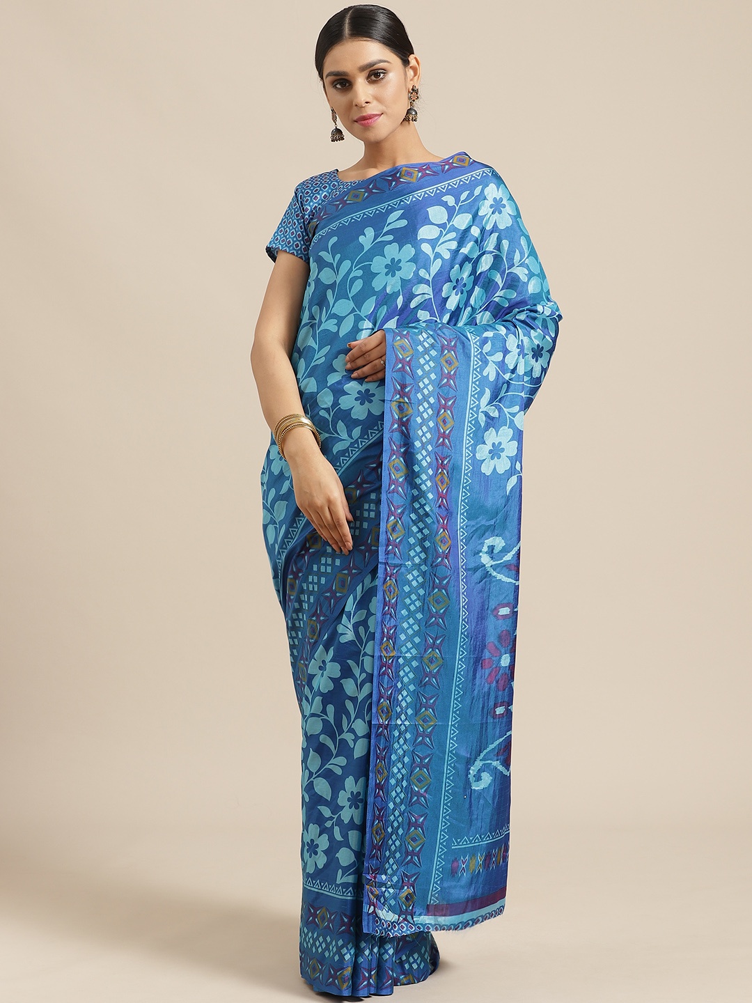 

Saree mall Blue Floral Print Saree