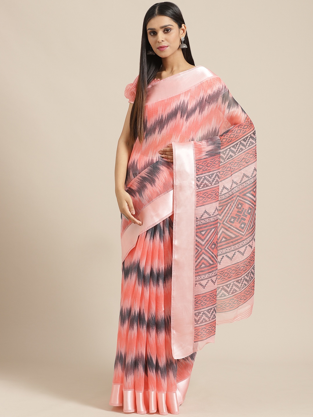 

Saree mall Coral Pink & Grey Printed Saree