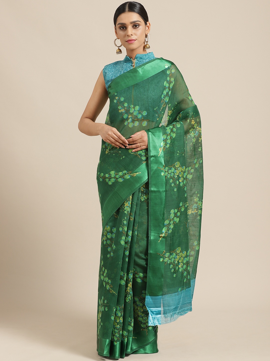 

Saree mall Green Floral Print Saree