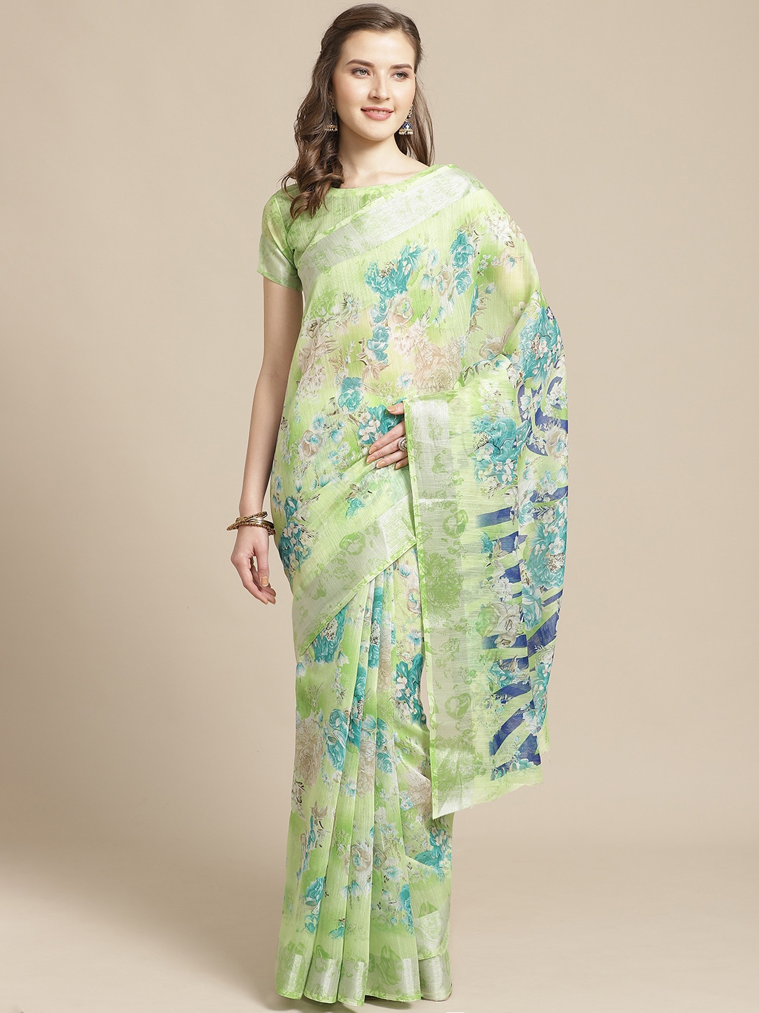 

Saree mall Green & Beige Floral Printed Saree