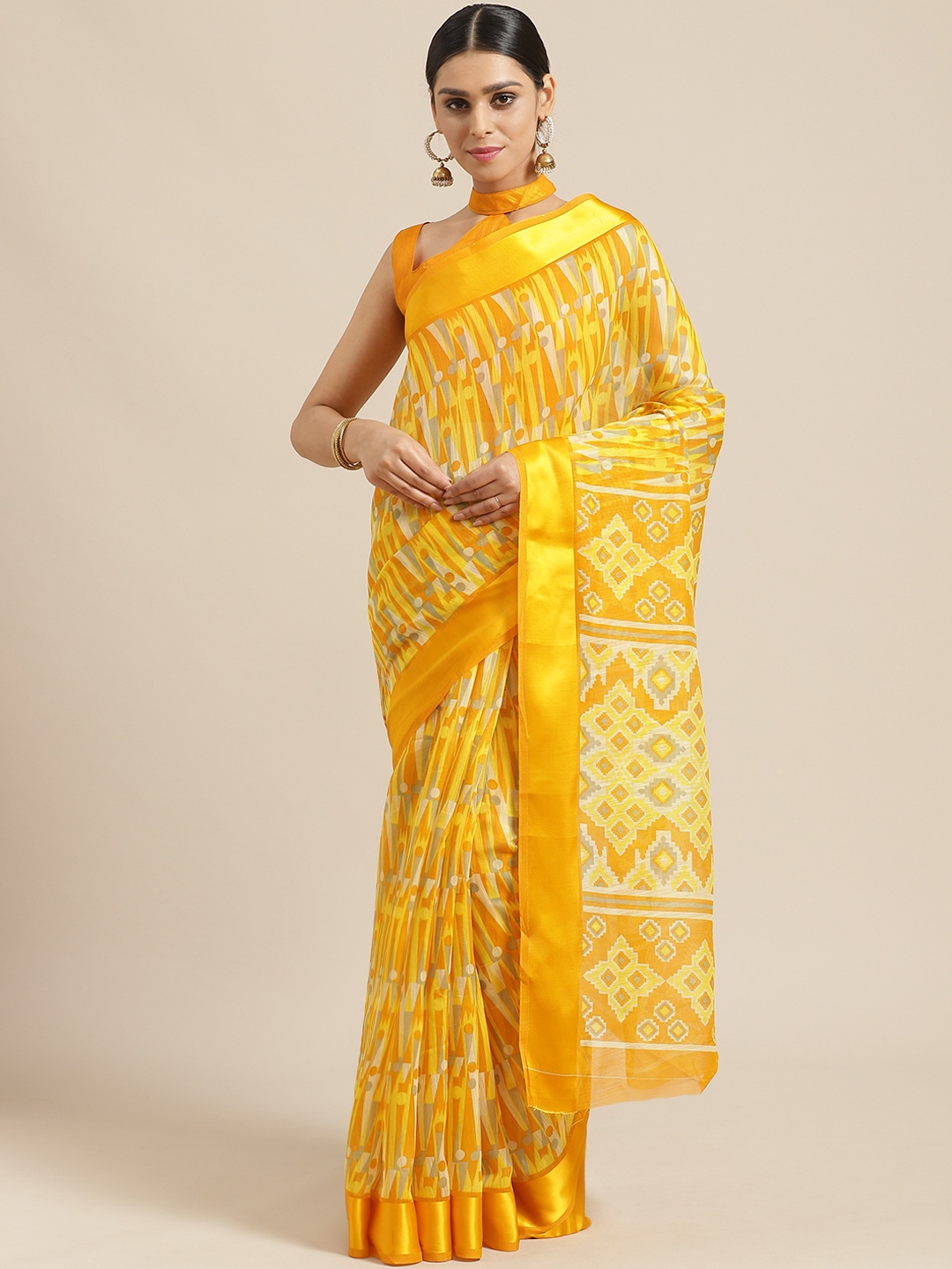 

Saree mall Mustard Yellow & Grey Printed Saree