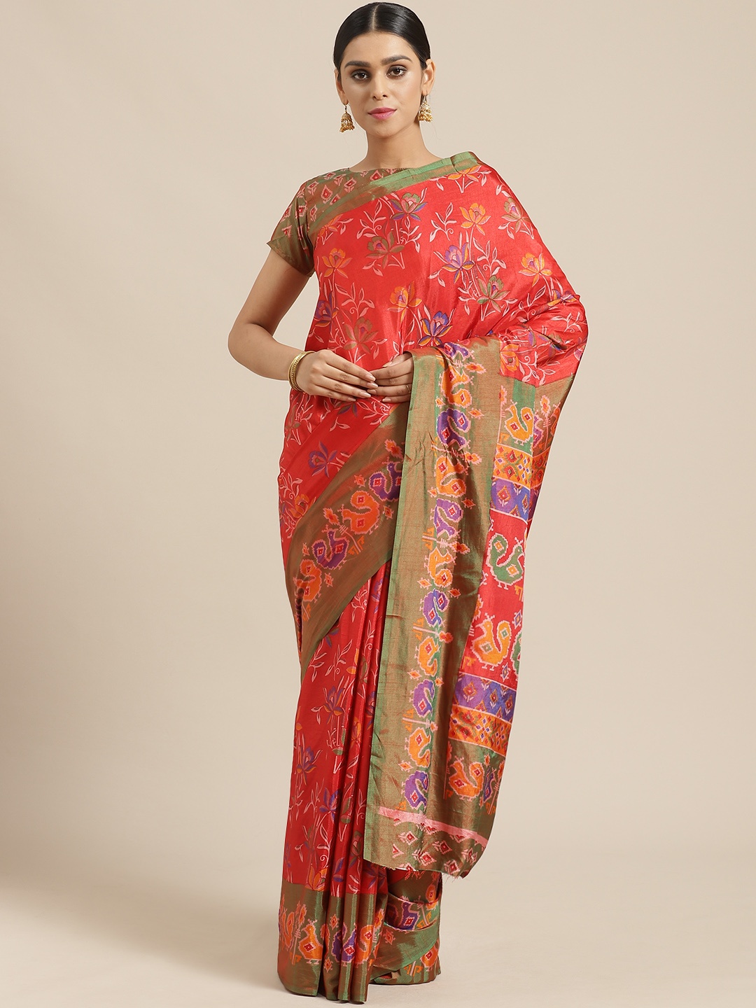 

Saree mall Red & Green Printed Saree