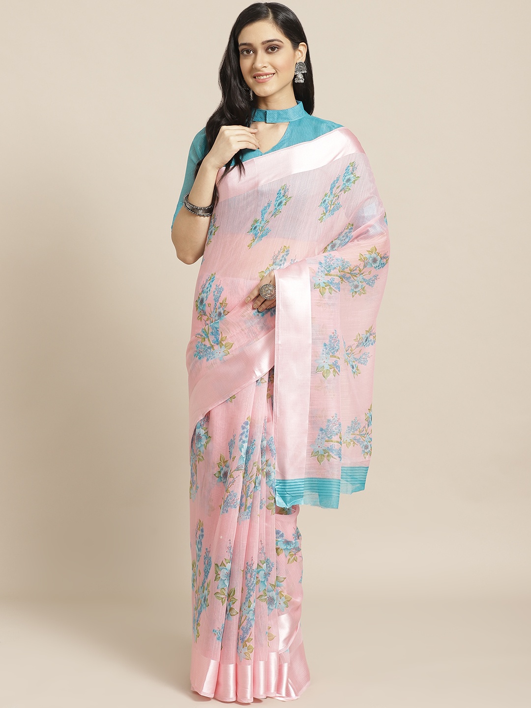 

Saree mall Pink & Purple Floral Print Saree