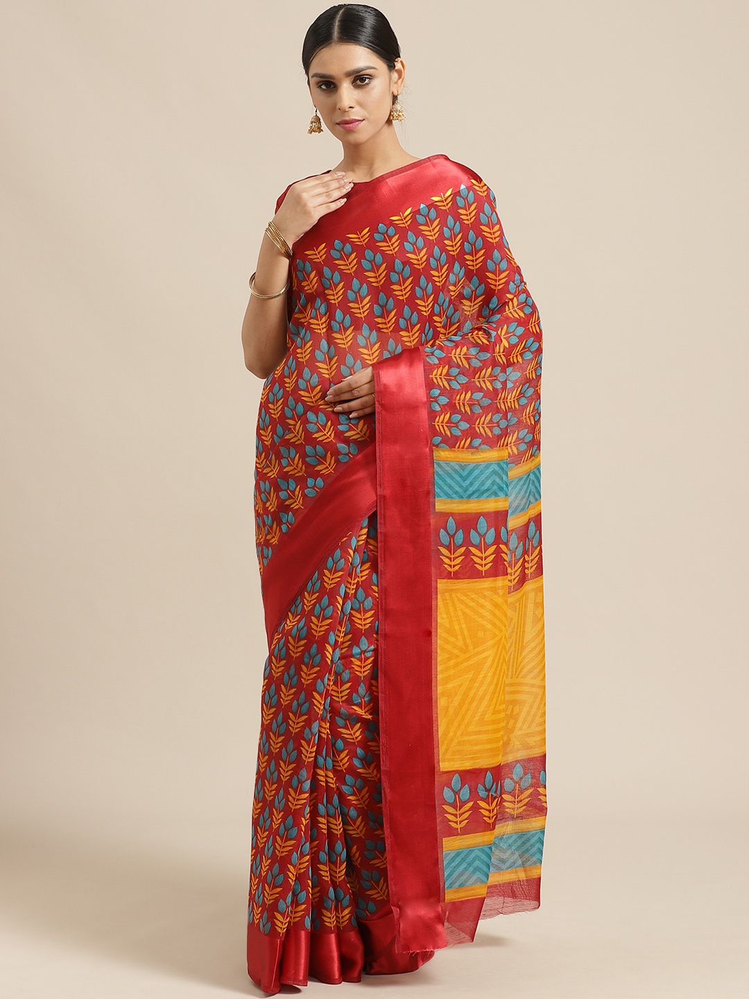 

Saree mall Maroon & Mustard Yellow Printed Saree