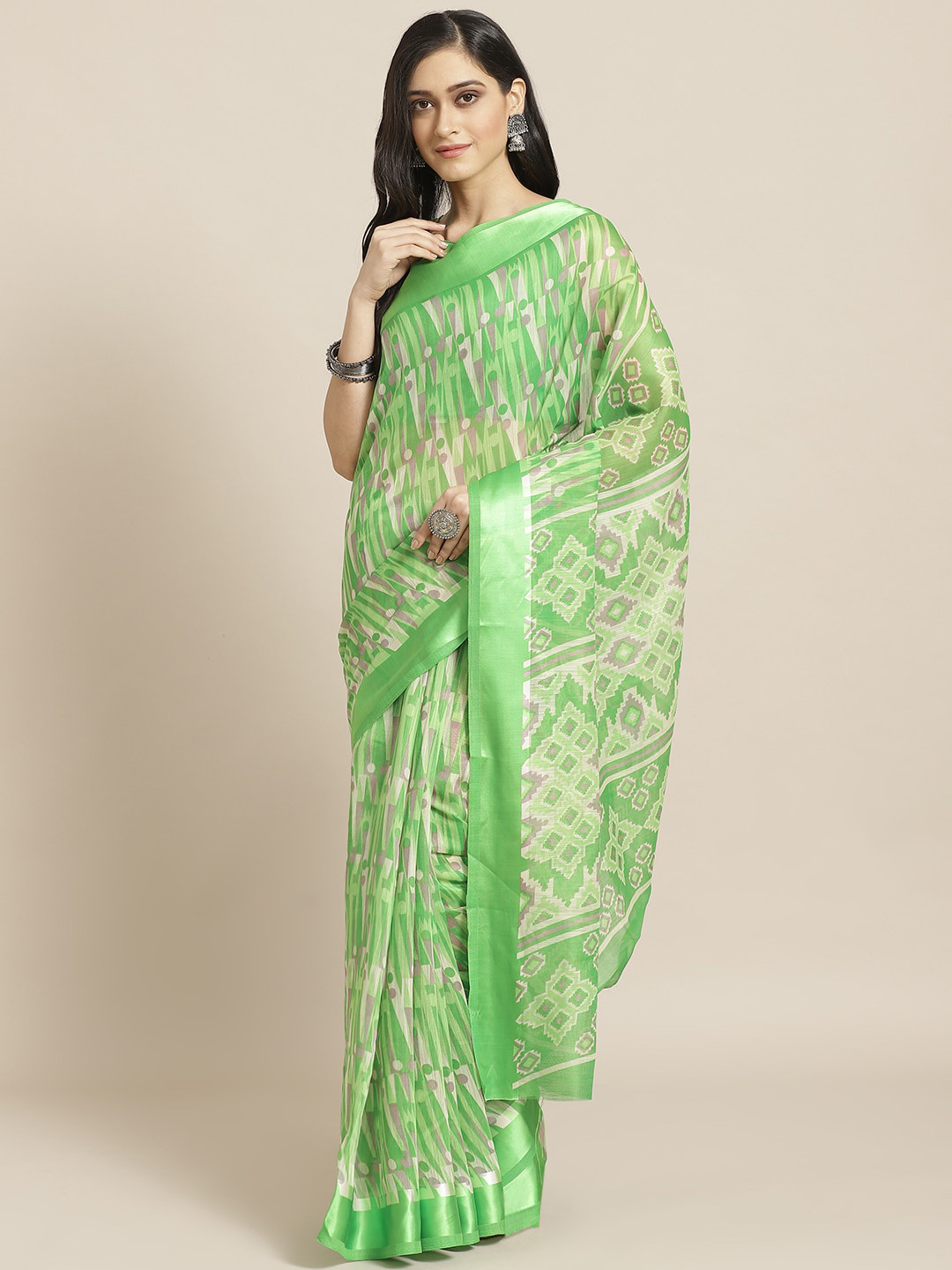 

Saree mall Green & Off-White Printed Saree