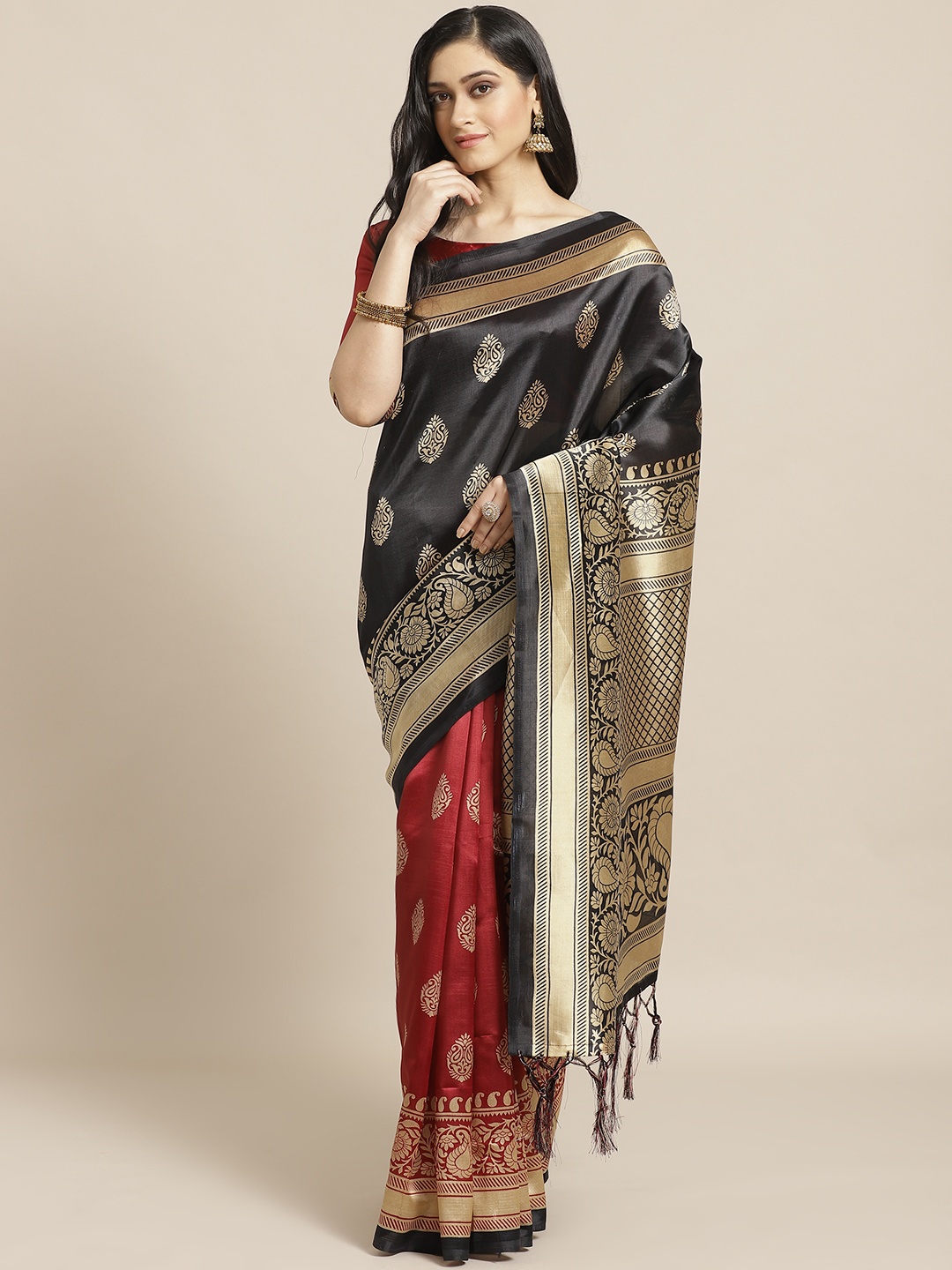 

Saree mall Black & Red Half & Half Printed Saree
