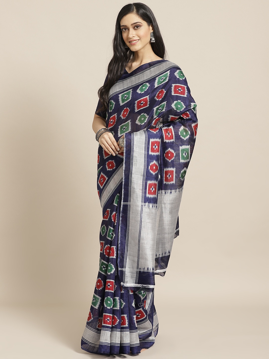

Saree mall Navy Blue & Maroon Printed Bhagalpuri Saree