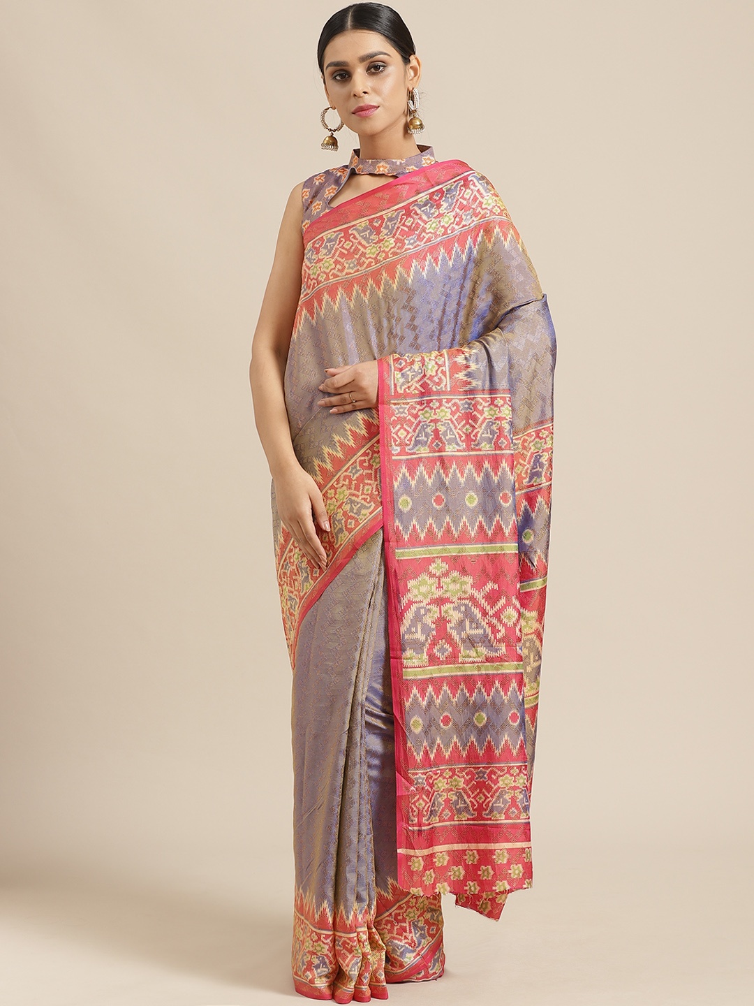 

Saree mall Beige & Blue Dual-Tone Woven Design Saree