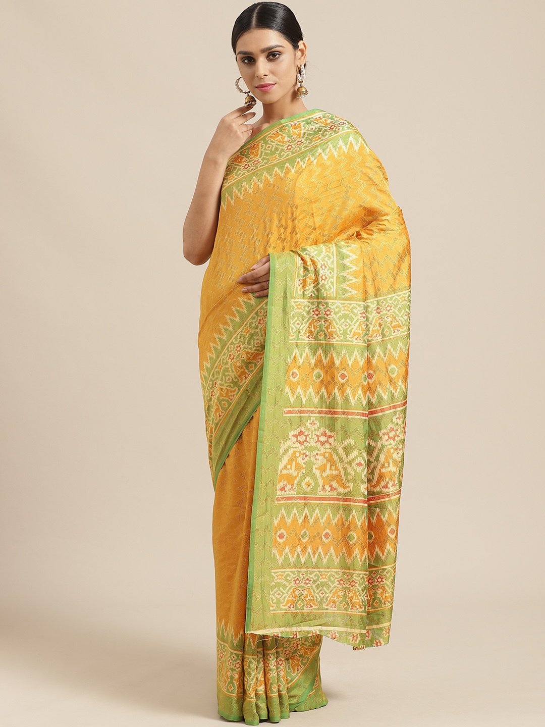 

Saree mall Mustard Yellow & Green Woven Design Saree