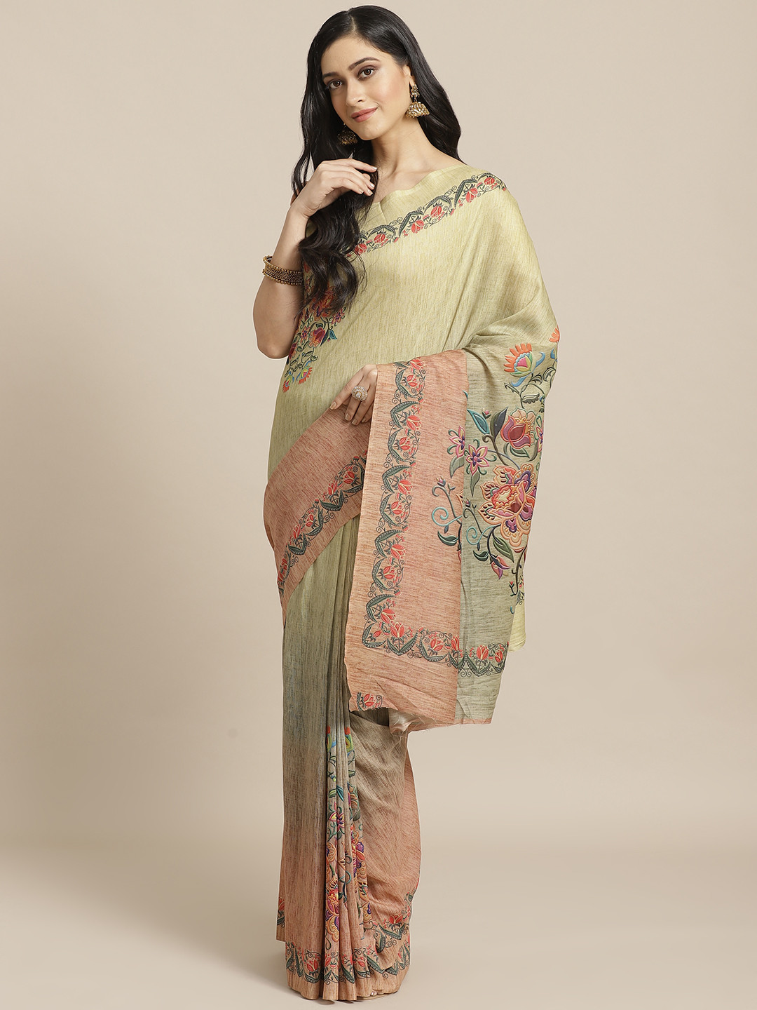 

Saree mall Green & Peach-Coloured Woven Design Saree