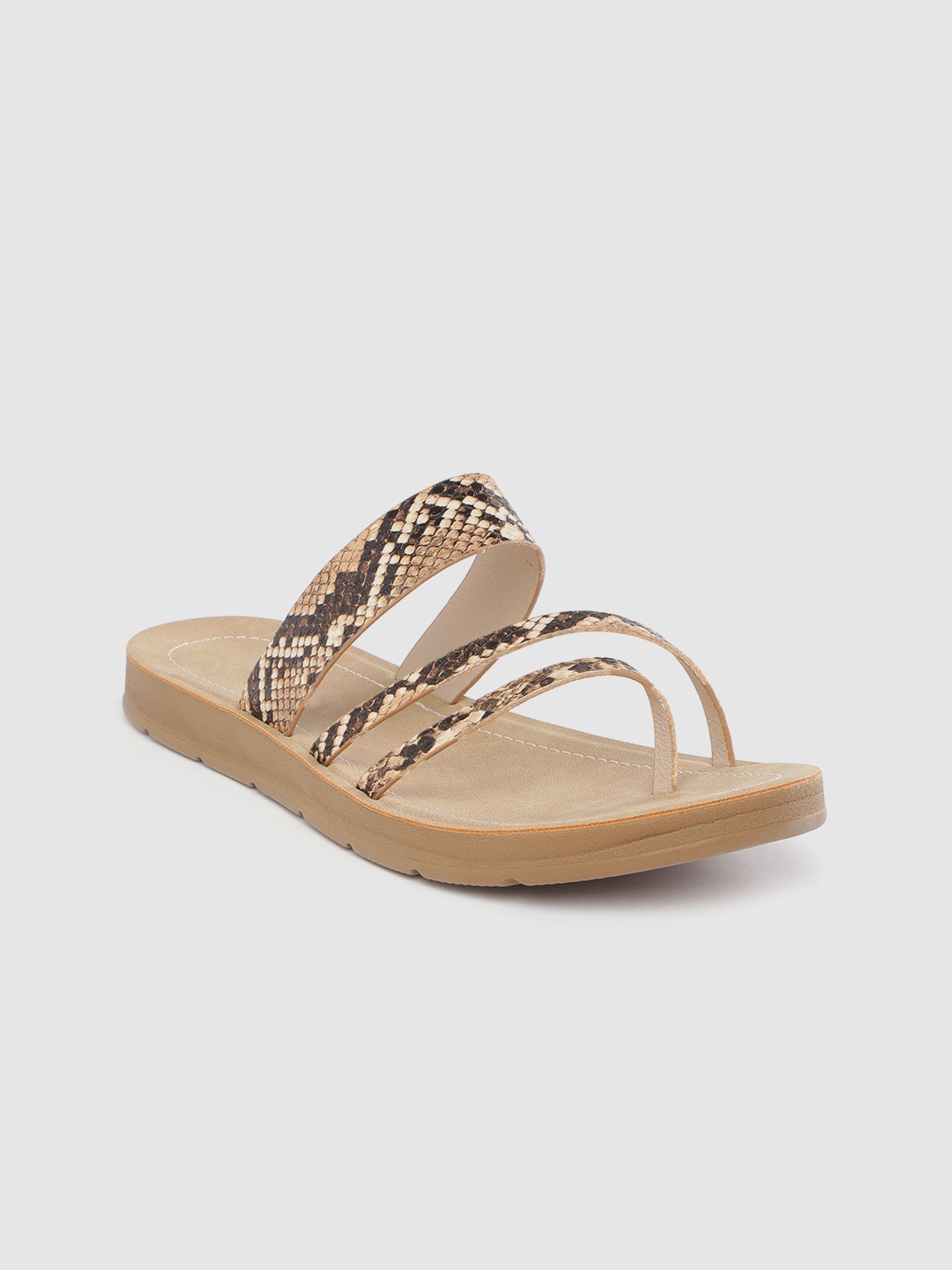 

DressBerry Women Beige & Coffee Brown Snakeskin Textured One Toe Flats