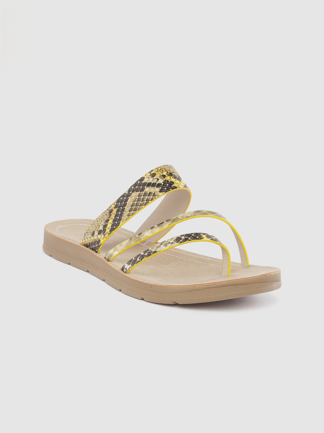 

DressBerry Women Yellow & Black Snakeskin Textured One Toe Flats