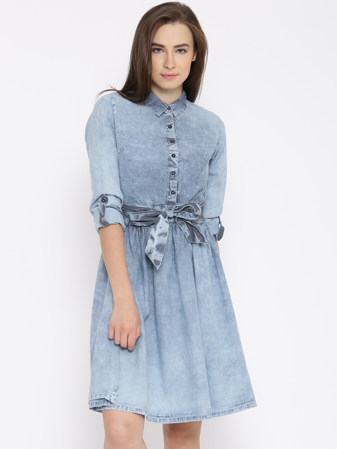 

Tokyo Talkies Blue Denim Fit & Flare Dress