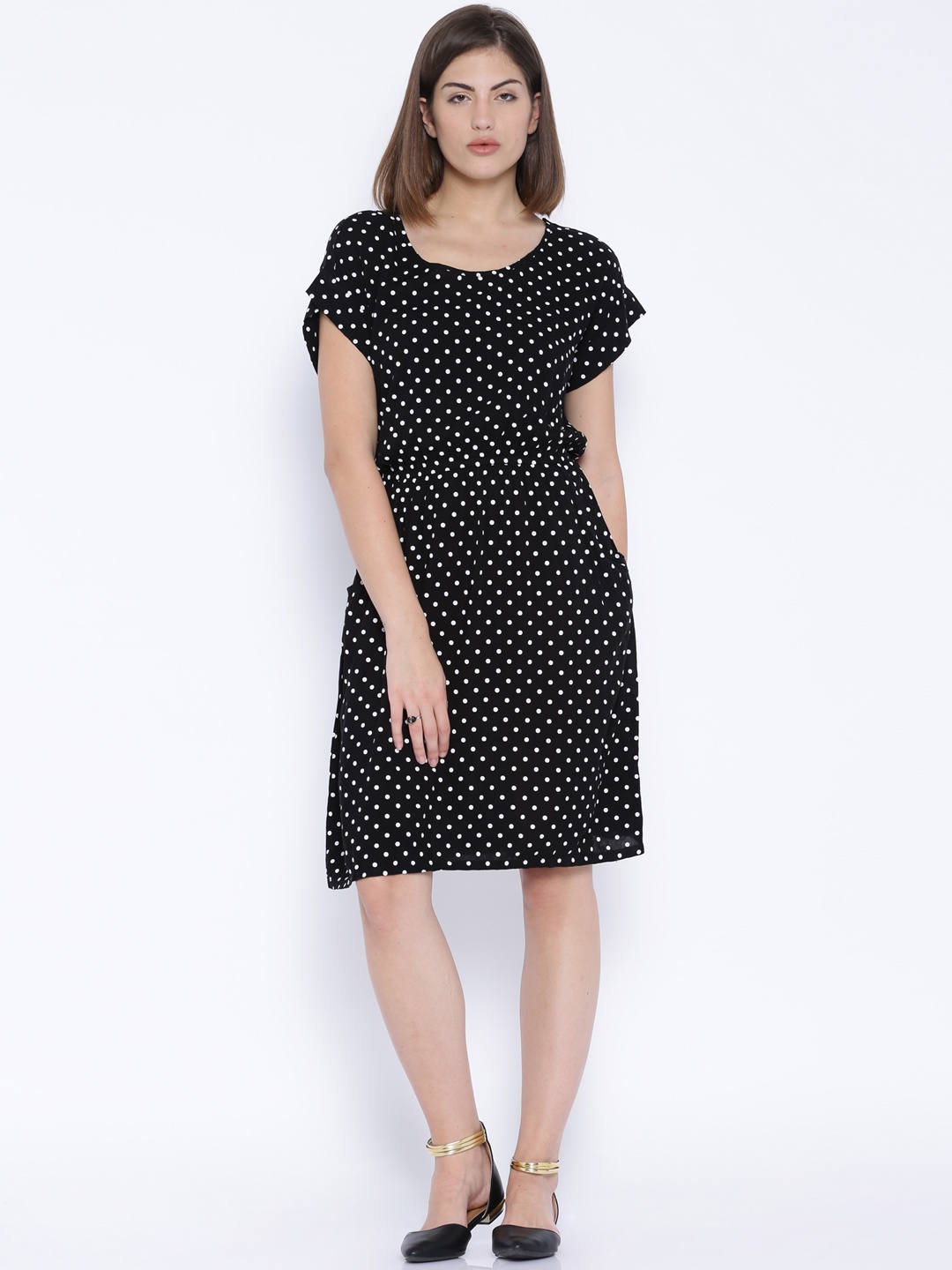 

Tokyo Talkies Black Polka Dot Print Blouson Dress