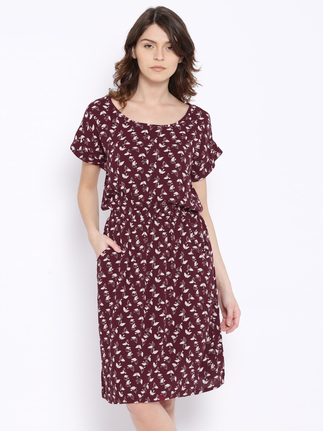 

Tokyo Talkies Maroon Printed Mini Dress