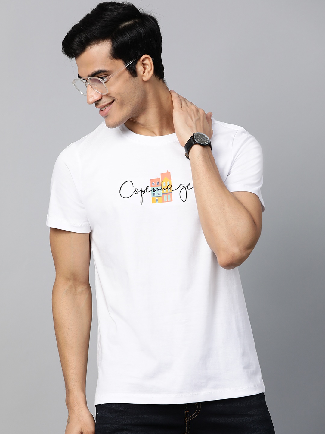 

Mast & Harbour Men White Printed Round Neck T-shirt