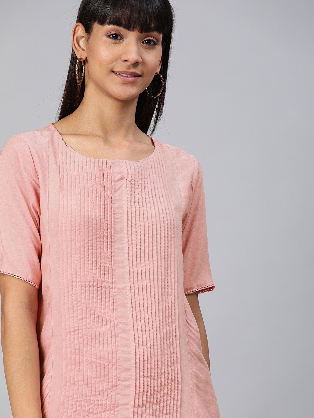 

HERE&NOW Women Pink Solid Regular Top with Pleated Detail