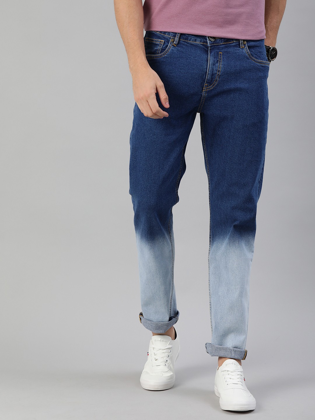 

Mast & Harbour Men Blue Slim Tapered Fit Colourblocked Mid-Rise Stretchable Jeans