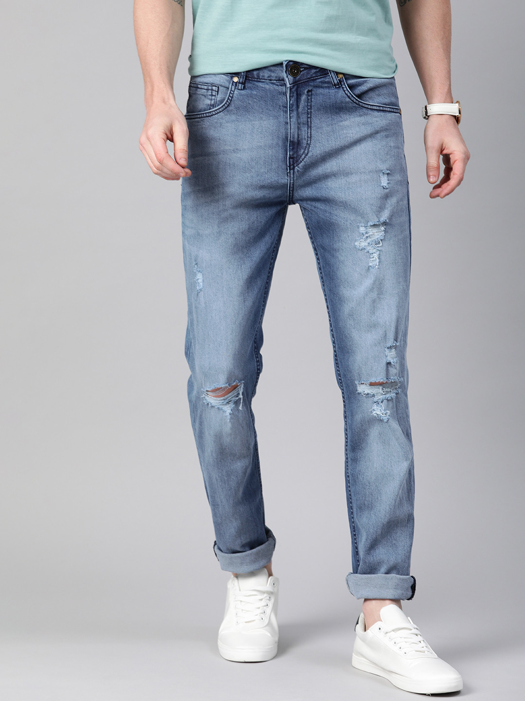 

Mast & Harbour Men Blue Slim Fit Mid-Rise Mildly Distressed Stretchable Jeans
