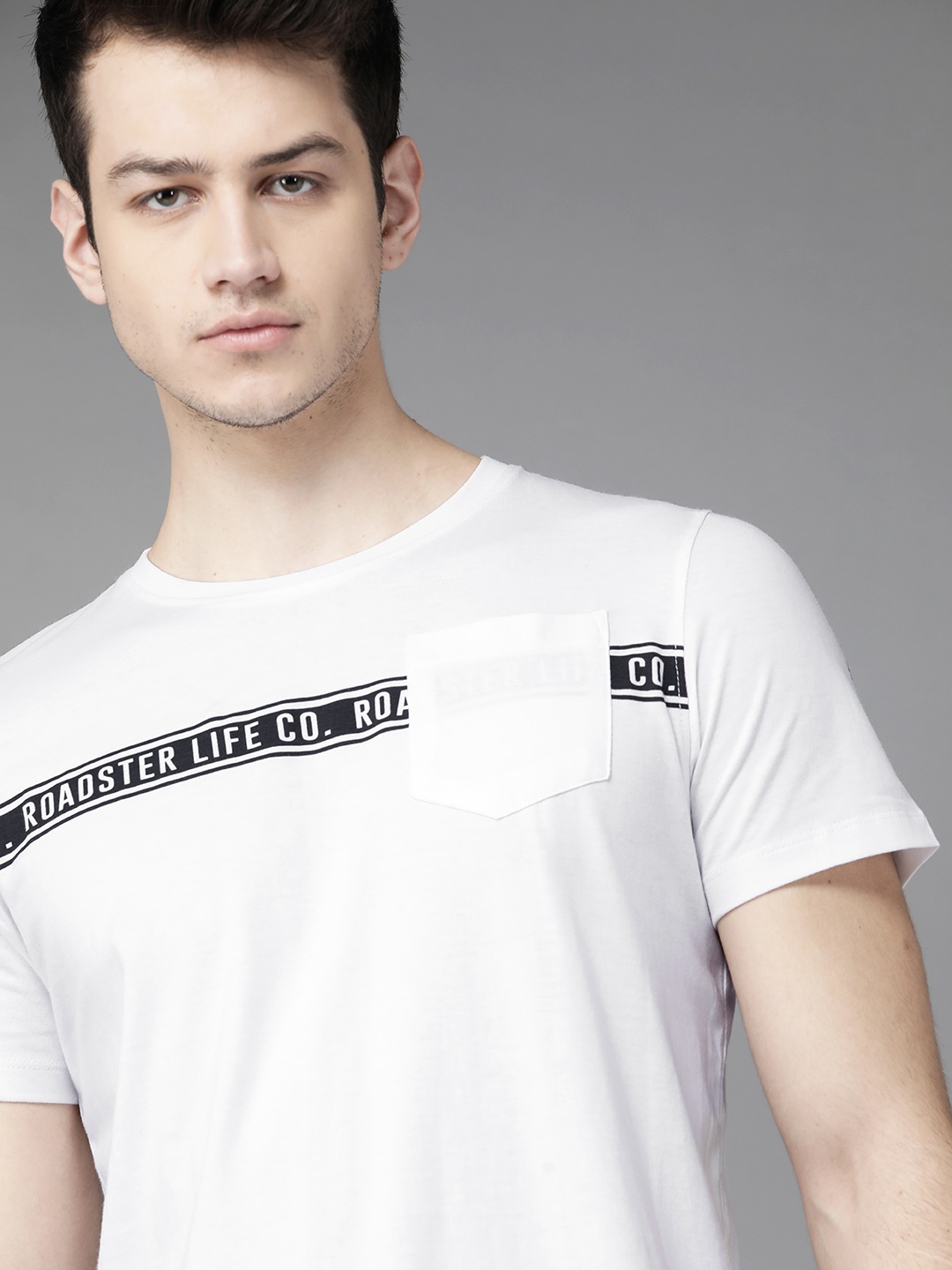 

Roadster Men White Printed Round Neck Pure Cotton T-shirt