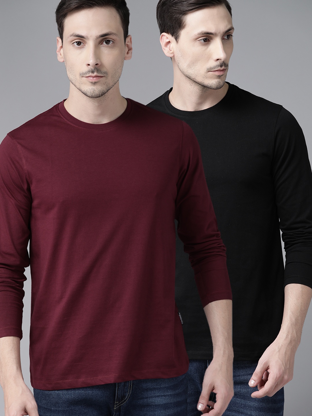 

Roadster Men Pack of 2 Solid Round Neck T-shirt, Burgundy